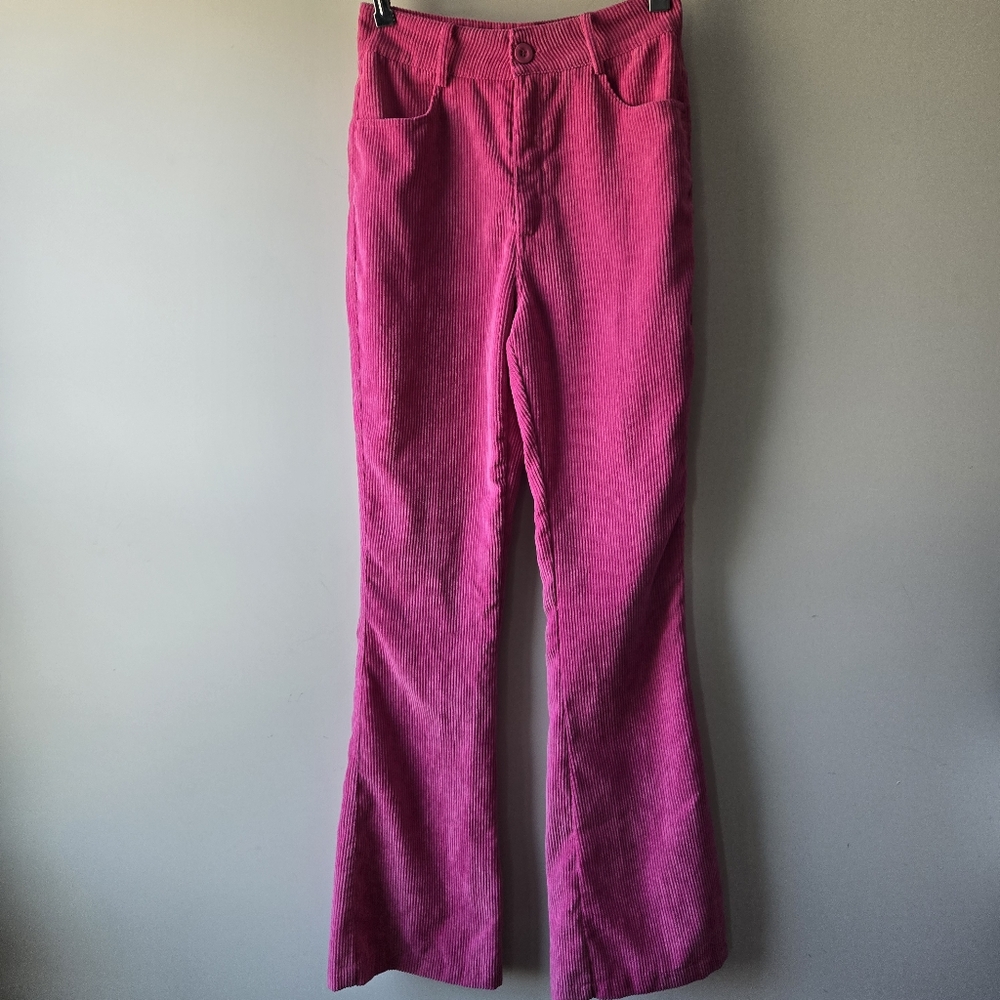 Nasty Gal Pants Women's 2 Long Pink Corduroy High Rise Flare 90s Dopanine Bright